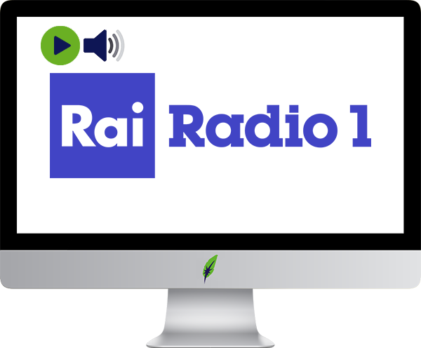 Afbeelding computerscherm met logo radiozender Rai Radio 1 - Italië - in kleur op transparante achtergrond - 600 * 496 pixels
